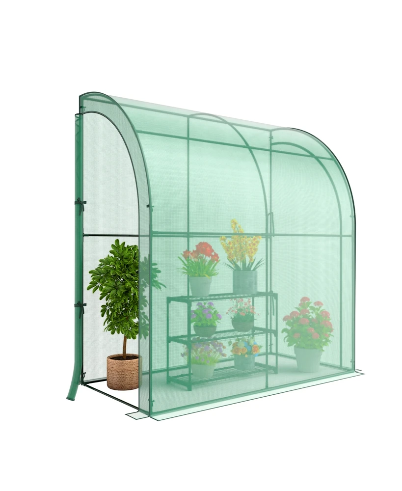 Slickblue Lean-to Greenhouse with Flower Rack For Garden Decor