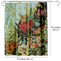 Americanflat 71x74 Shower Curtain - Floral Painted Design - Warm Waves by Pi Creative Art