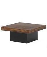 Tribesigns Coffee Table, Square Led Coffee Table, Low Coffee Table for Living Room, Rustic Brown & Black