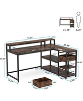 Tribesigns Reversible L Shaped Desk with Drawer, Industrial L Corner Desk Table with Storage Shelves and Monitor Stand, Rustic Wooden and Metal Pc Des