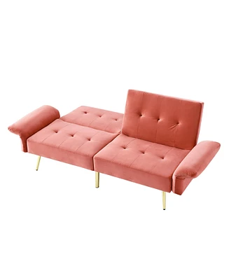 Simplie Fun Convertible Sleeper Loveseat Sofa Bed, Pink Velvet