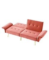 Simplie Fun Convertible Sleeper Loveseat Sofa Bed, Pink Velvet