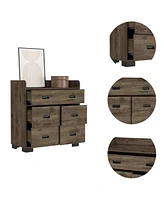 Alyn Dresser, Four Legs, Four Drawers, One Double Drawer, Superior Top - Dark Brown