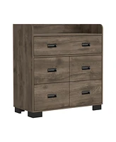 Streamdale Furniture Alyn Dresser, Four Legs, Four Drawers, One Double Drawer, Superior Top - Dark Brown