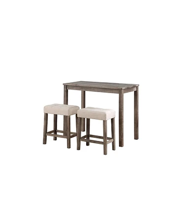 Simplie Fun Lux Brown 3 Piece Counter Height 36" Pub Table Set With Tufted Creamy White Linen Stools