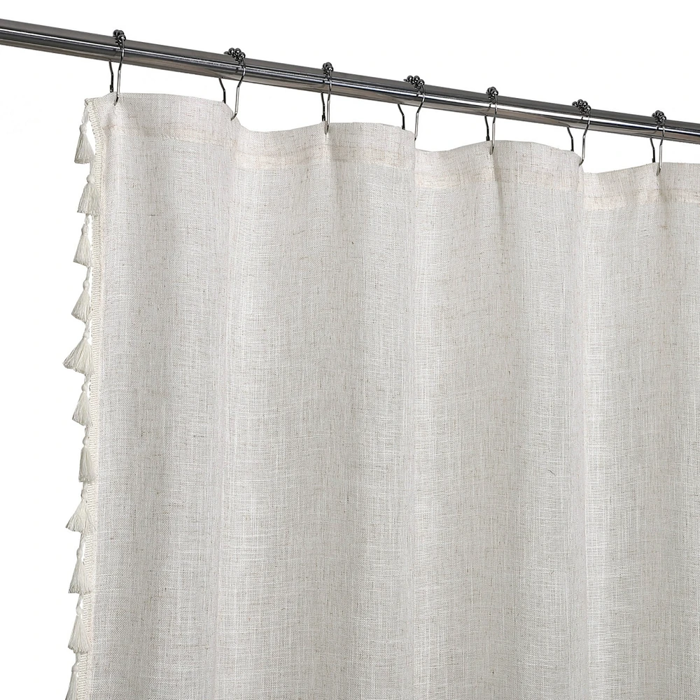 Caromio Tassels Linen Blend Fabric Shower Curtain, 72" x