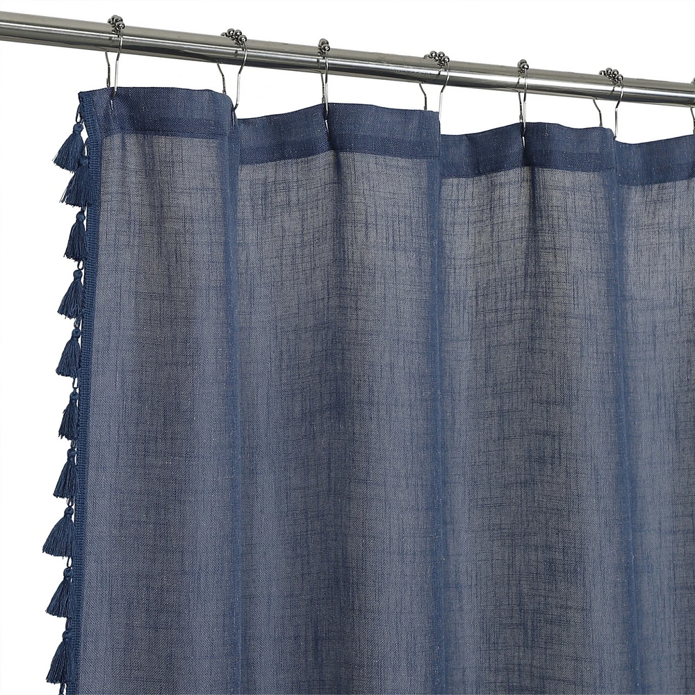 Caromio Tassels Linen Blend Fabric Shower Curtain, 72" x 72"