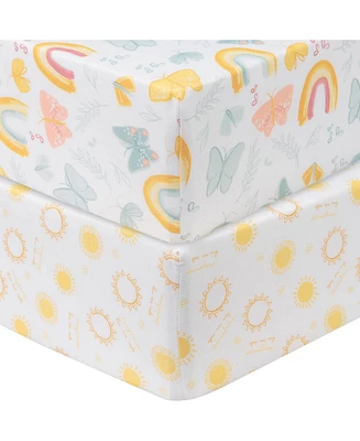 Sammy & Lou Butterflies & Sunshine 2-Pack Microfiber Fitted Crib Sheet Set by