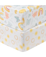 Sammy & Lou Butterflies & Sunshine 2-Pack Microfiber Fitted Crib Sheet Set by