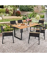 Gymax Patented 7PCS Patio Garden Dining Set Outdoor Dining Furniture Set w/ Umbrella Hole