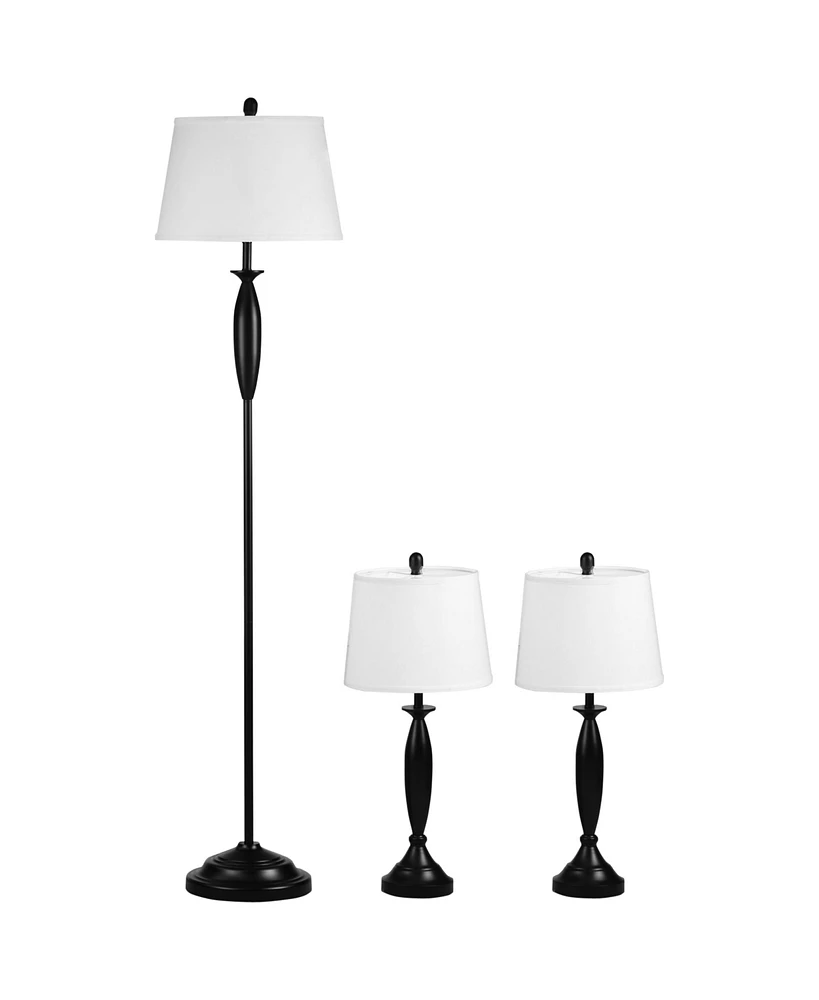 Homcom Modern Table Floor Lamp Set for Living Room, Lamp Set with Linen Lampshade Steel Base for Bedroom, Black