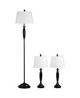 Homcom Modern Table Floor Lamp Set for Living Room, Lamp Set with Linen Lampshade Steel Base for Bedroom, Black