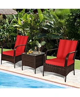 Gymax 3PCS Patio Rattan Conversation Set Outdoor Furniture Set w/Table