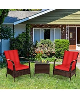 Gymax 3PCS Patio Rattan Conversation Set Outdoor Furniture Set w/Table