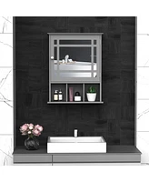 Kleankin Wall Mounted Mirror Cabinet with Door Shelf Bathroom & Powder Room, Grey