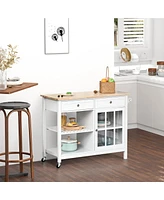 Homcom Mobile Kitchen Island Utility Cart with Towel Rack & 2 Drawers, White