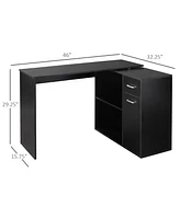 Homcom Home Office L-Shaped Corner Desk with Storage Drawer Modern Style Black