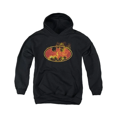 Batman Boys Youth Flames Logo Pull Over Hoodie / Hooded Sweatshirt
