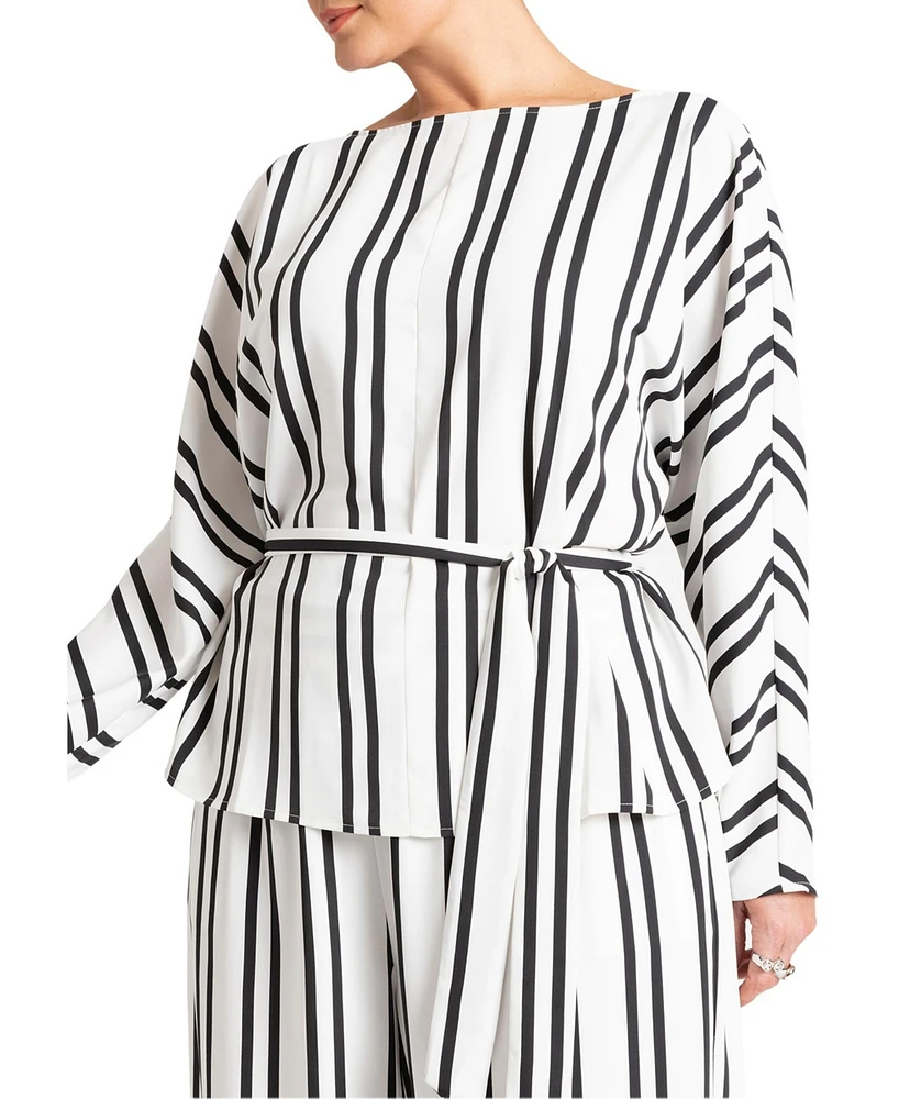 Eloquii Plus Waist Tie Striped Top