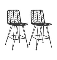 vidaXL Bar Stools 2 pcs 17.7"x22"x40.7" Pe Rattan and Steel