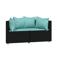 vidaXL Patio Corner Sofas with Cushions 2 pcs Black Poly Rattan