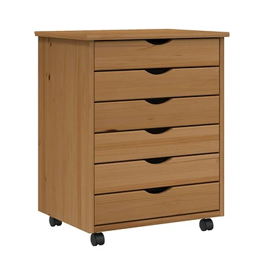 vidaXL Rolling Cabinet with Drawers Moss Honey Brown Solid Wood Pine