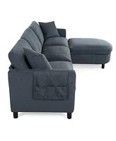 Streamdale Furniture 107.87'Sectional Sofa Couch With 1 Ottoman, Seat Cushion And Back Cushion Removable