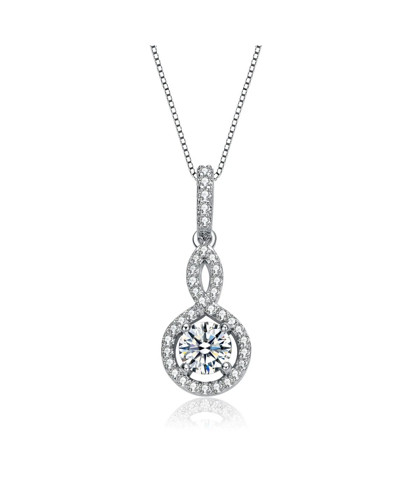 Rachel Glauber White Gold Plated with Cubic Zirconia Solitaire Small Drop Pendant Necklace