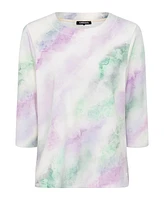 Olsen Women's 3/4 Sleeve Watercolor Jersey Top