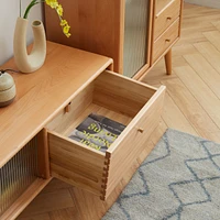 Solid Beech Tv Cabinet with Chinese Glass Doors, Storage Space
