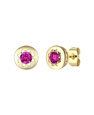 GiGiGirl 14k Gold Plated with Ruby Cubic Zirconia Round Solitaire Bezel Stud Earrings