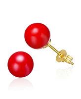 GiGiGirl 14k Yellow Gold Plated Stud Earrings with Red Enamel Round Pearl for Kids