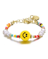 GiGiGirl 14k Yellow Gold Plated Multi Color Beads Bracelet with Freshwater Pearls and a Smiley Charm for Kids