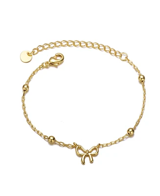 GiGiGirl 14k Yellow Gold Plated Adjustable Bracelet with Ribbon Charm and Beads for Kids