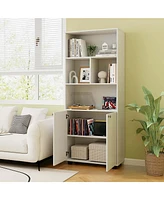 66" Tall Home 5 Tier Free Standing Bookshelf 2-Door Storage Cabinet Display Rack