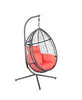 Simplie Fun Swing Egg Chair With Stand, High-Quality Modern Design, 37.4x37.4x76.77 (Red)