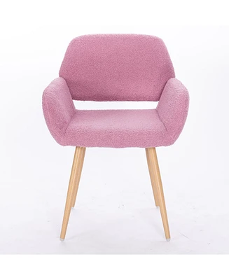 Simplie Fun Pink fabric dining chair with metal and wooden legs