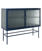Simplie Fun Blue Glass Double Door Console Table with Adjustable Shelf