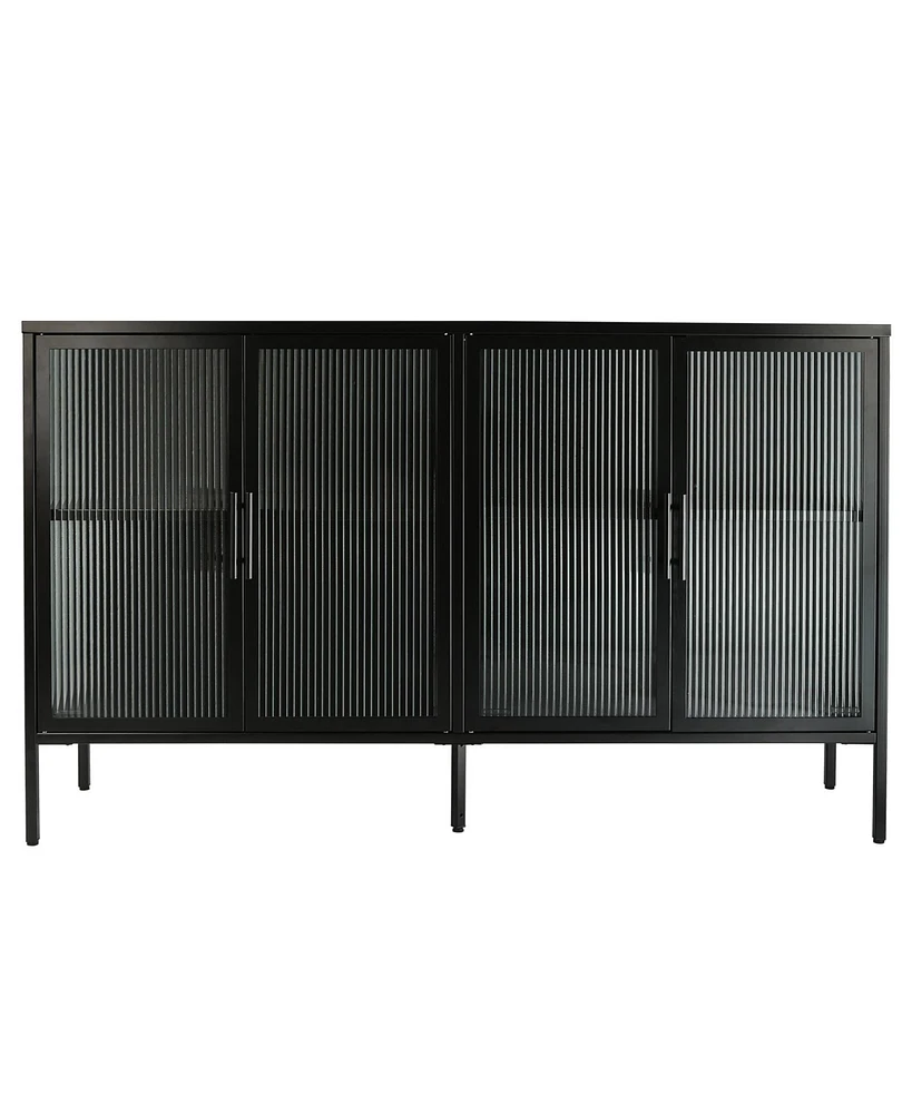 Simplie Fun Black Glass 4-Door Cabinet: Adjustable Shelf & Feet