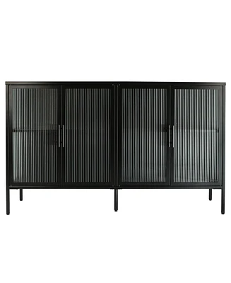 Simplie Fun Black Glass 4-Door Cabinet: Adjustable Shelf & Feet