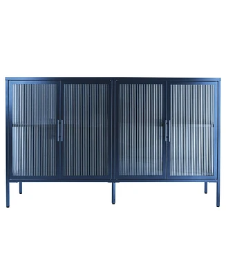 Simplie Fun Blue Glass Cabinet with Adjustable Shelves and Anti-Tip Feet