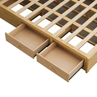 Wood Platform Bed with Storage, 2 Drawers, Queen Size