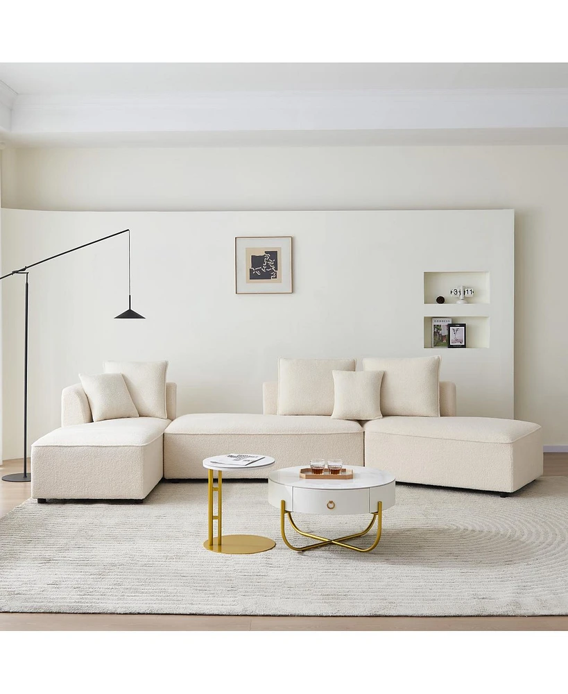 Simplie Fun Beige L-Shaped Modular Sectional Sofa with Chaise