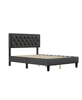 Simplie Fun Adjustable Button-Tufted Bed Frame, Dark Grey