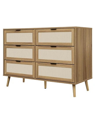 Simplie Fun Modern 6 Drawer Dresser Wood Cabinet (Walnut)