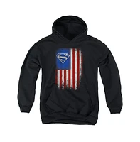 Superman Boys Youth Old Glory Shield Pull Over Hoodie / Hooded Sweatshirt