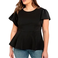 Eloquii Women's Flare Sleeve Peplum Top