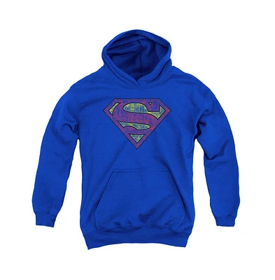Superman Boys Youth Tattered Shield Pull Over Hoodie / Hooded Sweatshirt