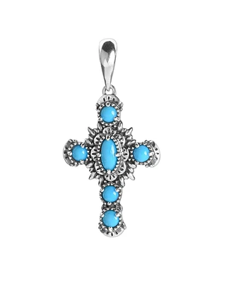 American West Jewelry Sterling Blue Turquoise Gemstone Cross Pendant Enhancer