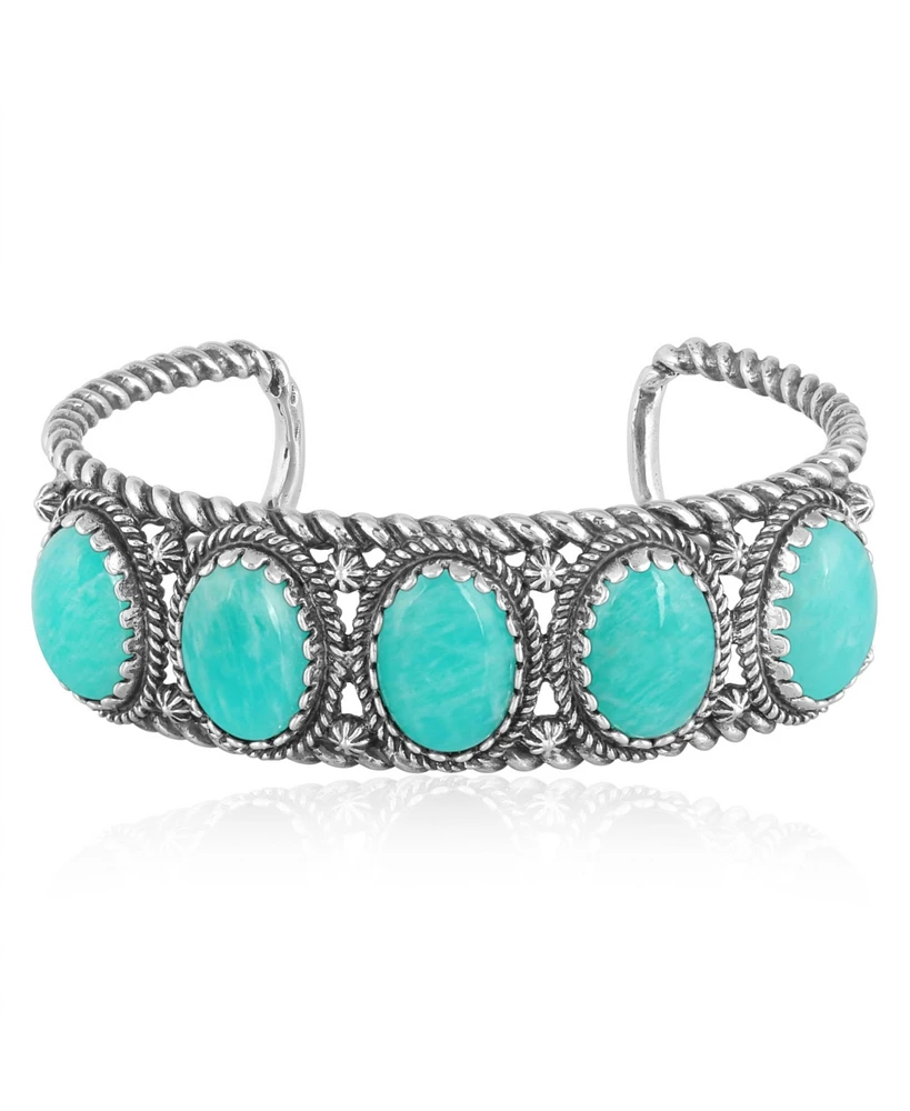 American West Jewelry Sterling Silver with Amazonite Gemstone Rope Design Women's Cuff Bracelet, Small - Large